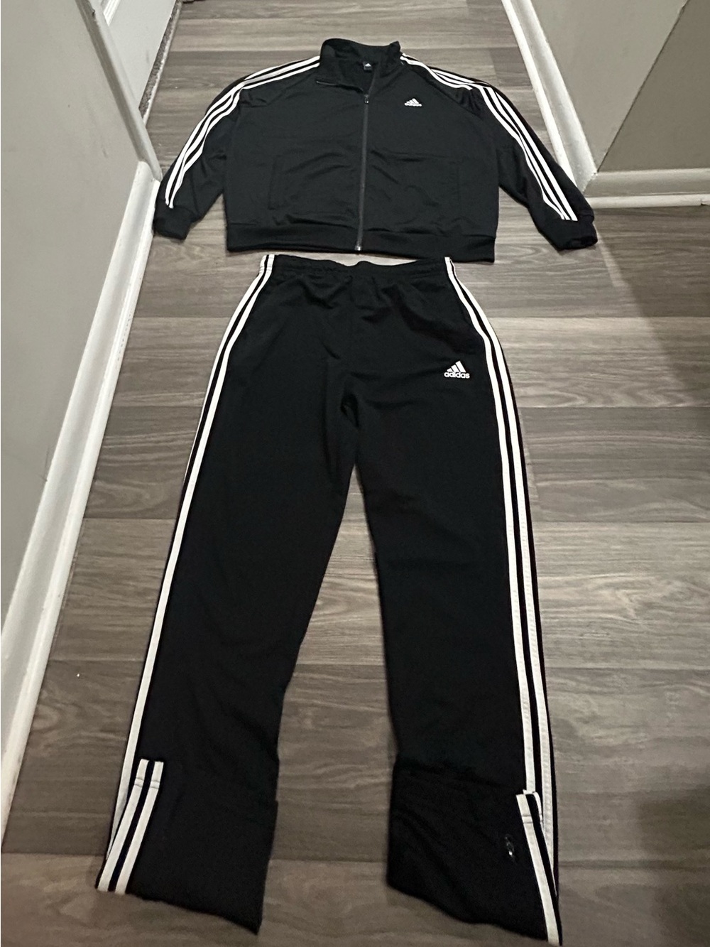 adidas Black Men and Track Jacket and Pants with White 3-Stripes